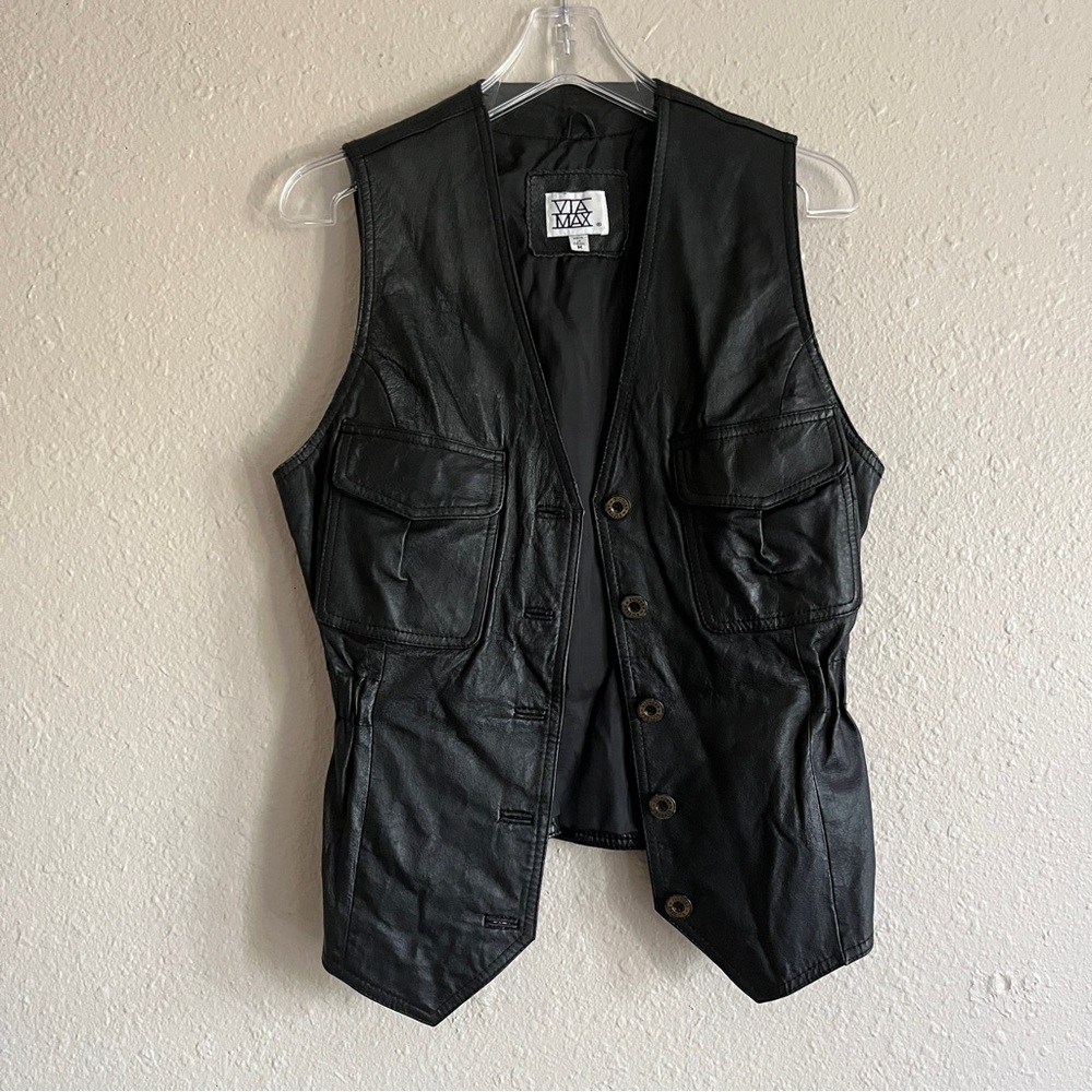 Vintage Leather Button Down Vest - image 1